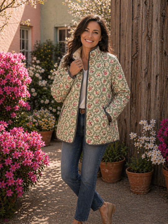 Aveline | Vintage Floral Art Print Quilted Jacket