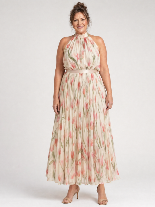 Aurelle | Halter Neck Floral Midi Dress