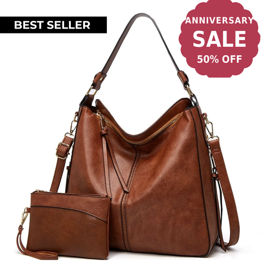 Luxury Leather Hobo Anti-Theft Handbag + FREE Pouch Wallet