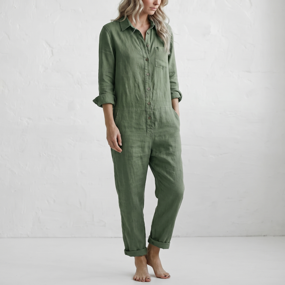 LooseStitch™ | Women's Long Sleeve Button-Down Jumpsuit